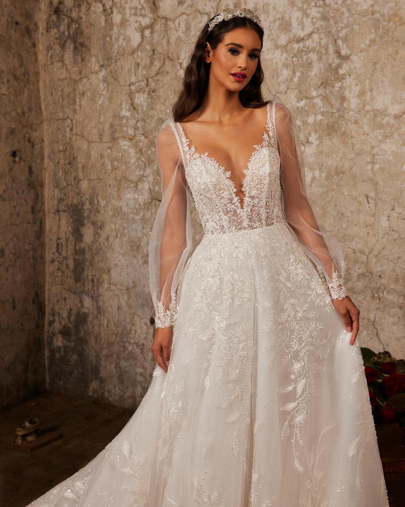 122248 long sleeve open back wedding dress with sparkly beaded lace1